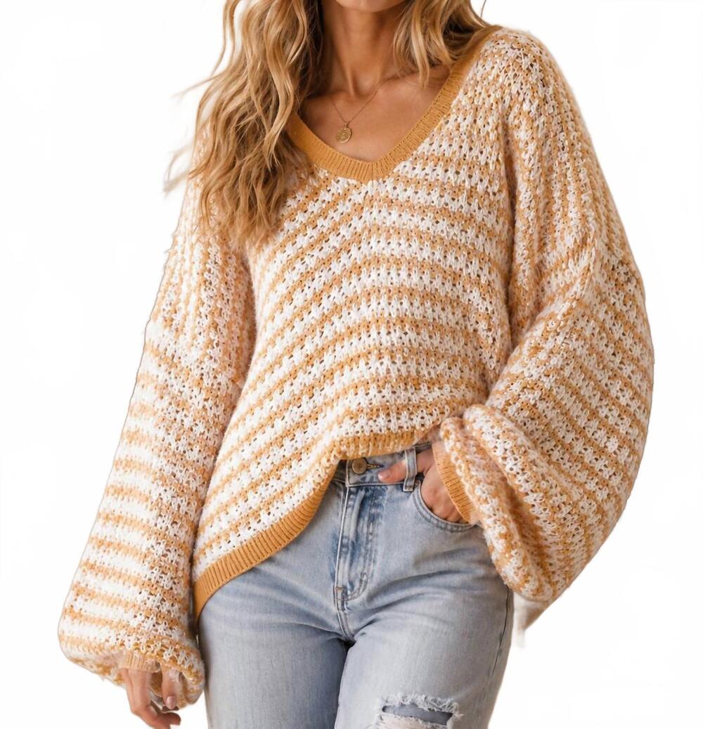 NEW LITTLE SECRET OF MINE balloon long sleeves stripe sweater in sweet like hone